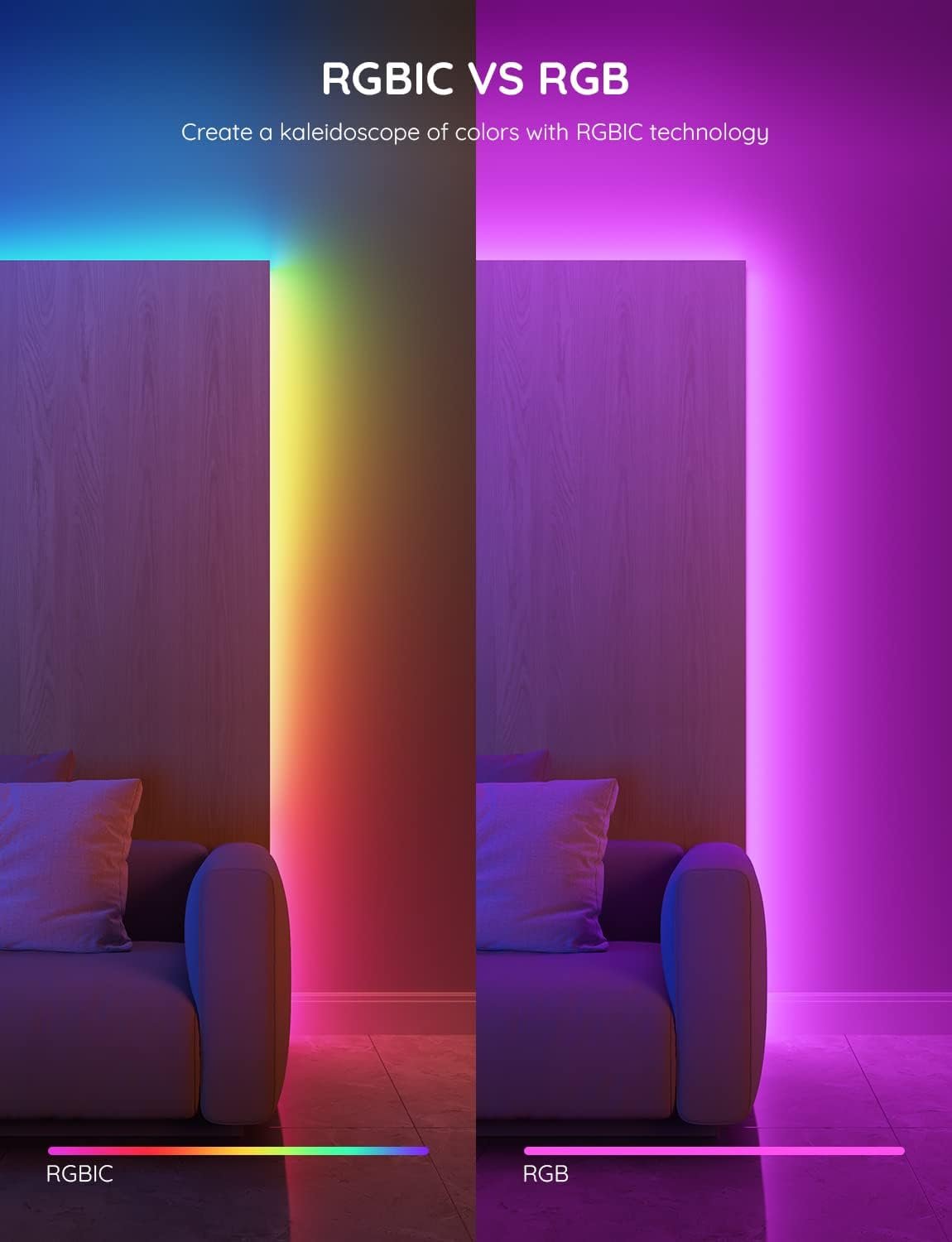 Govee RGBIC LED Strip Lights, 32.8ft Smart LED Lights for Bedroom, Bluetooth LED Lights APP Control, DIY Multiple Colors on One Line, Color Changing LED Strip Lighting Music Sync, Party Decor - Image 3