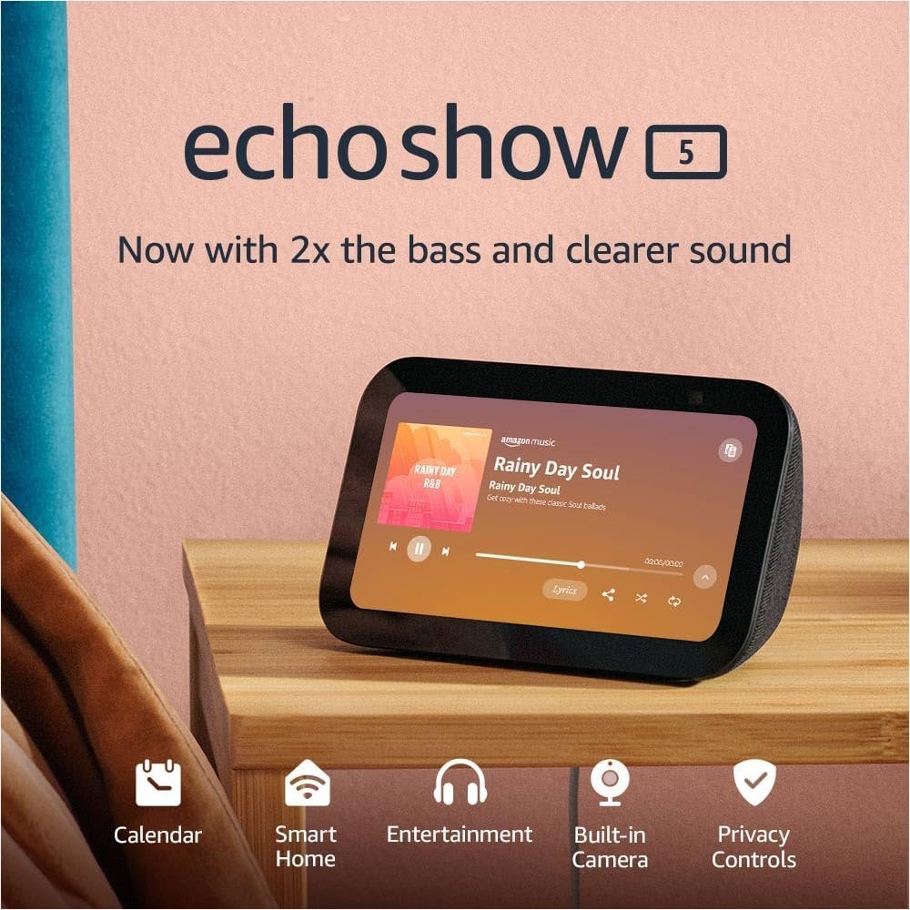 Certified Refurbished Echo Show 5 (3rd Gen, 2023 release) | Smart display with 2x the bass and clearer sound | Charcoal - Image 2