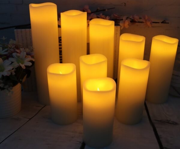 Vinkor Flameless Candles Battery Operated Candles 4" 5" 6" 7" 8" 9" Set of 9 Ivory Real Wax Pillar LED Candles with 10-Key Remote and Cycling 24 Hours Timer - Image 4