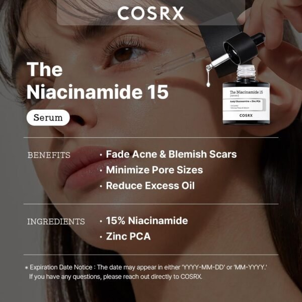 COSRX Niacinamide 15% Face Serum, Minimize Enlarged Pores, Redness Relief, Discoloration Correcting Treatment, 0.67 fl.oz/20 ml, Not Tested on Animals, Korean Skincare - Image 3