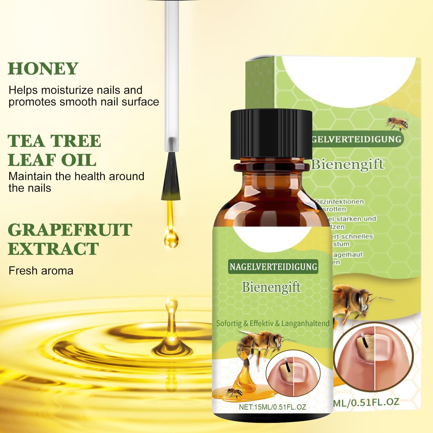 Nail Defense Bee Venom Treatment Serum, Nail Growth and Repair Serum, Foot Care Soothing Serum for Athletes Foot, Thick Toe Care, Nail Strengthener Cuticle Serum(15ml/2pcs) - Image 3