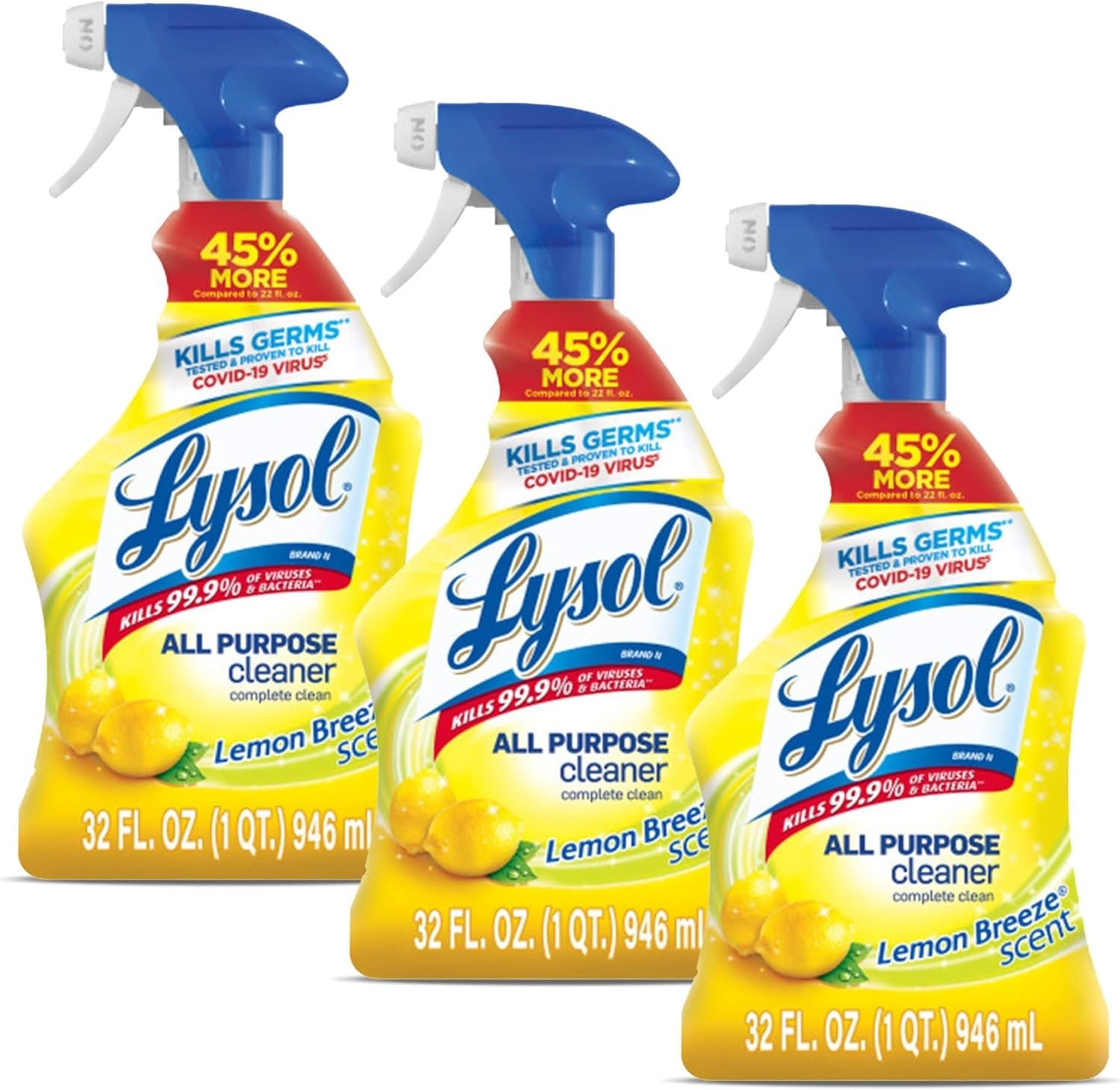 Lysol All Purpose Cleaner Spray, Lemon Breeze, 32 Ounces each (Pack of 3) - Image 2
