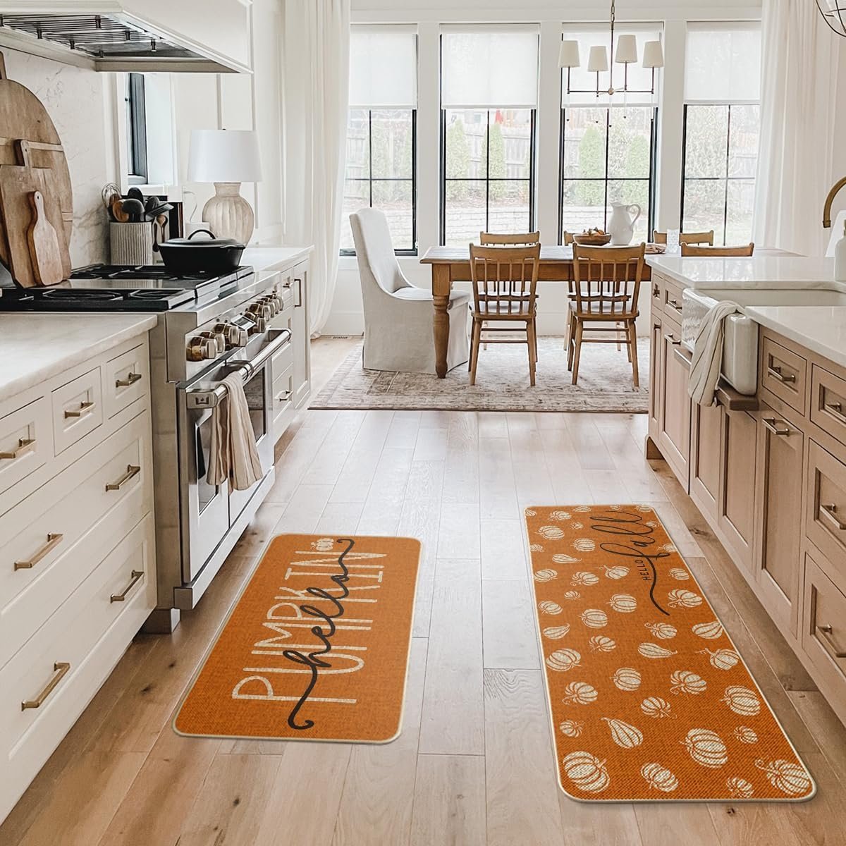 Artoid Mode Orange Hello Pumpkin Fall Kitchen Mats Set of 2, Autumn Home Decor Low-Profile Kitchen Rugs for Floor - 17x29 and 17x47 Inch - Image 4