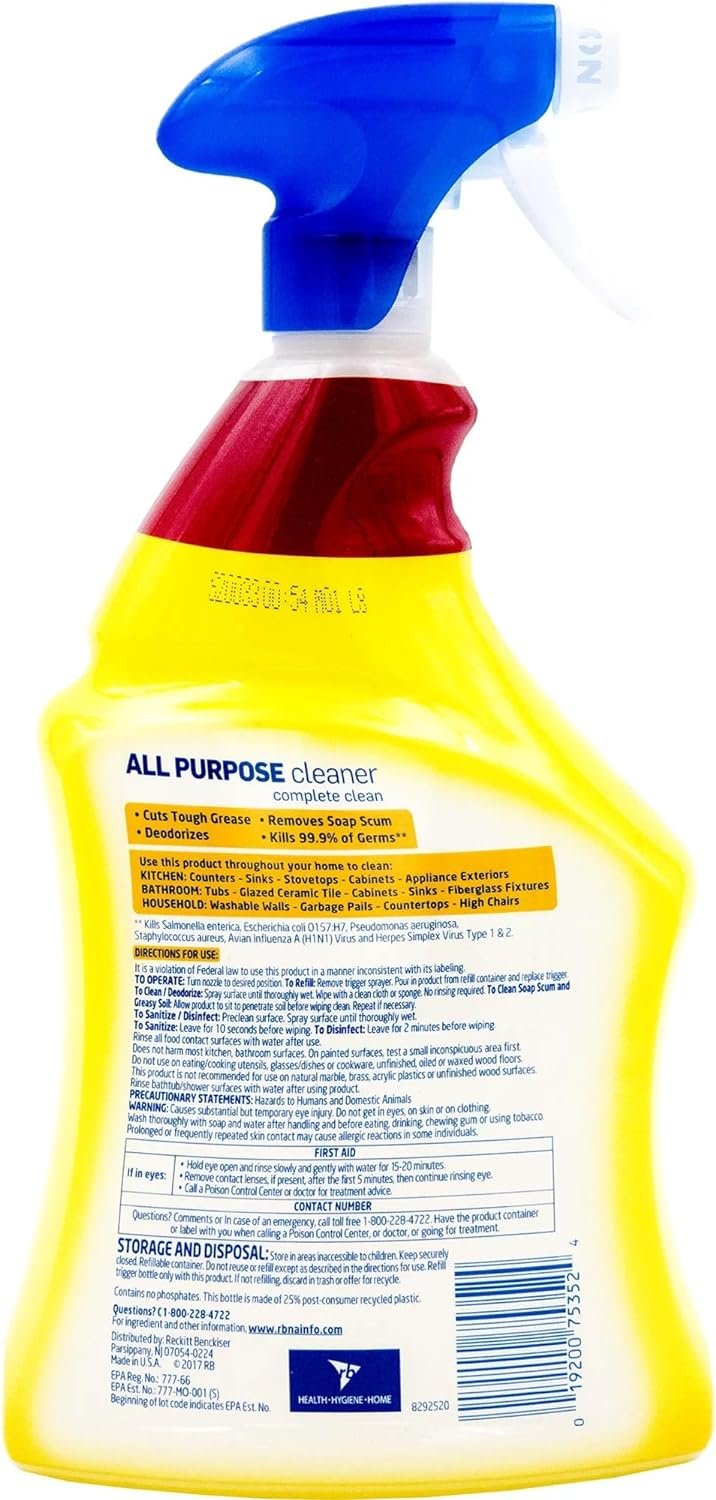 Lysol All Purpose Cleaner Spray, Lemon Breeze, 32 Ounces each (Pack of 3) - Image 4
