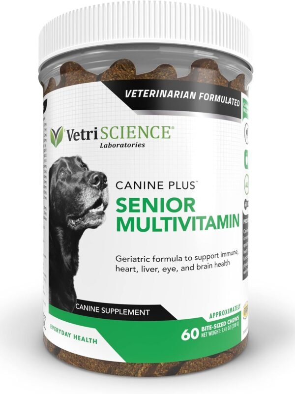 VETRISCIENCE Canine Plus MultiVitamin for Senior Dogs - Vet Recommended Vitamin Supplement - Supports Mood, Skin, Coat, Liver Function, 60 Chews (Packaging May Vary) - Image 2