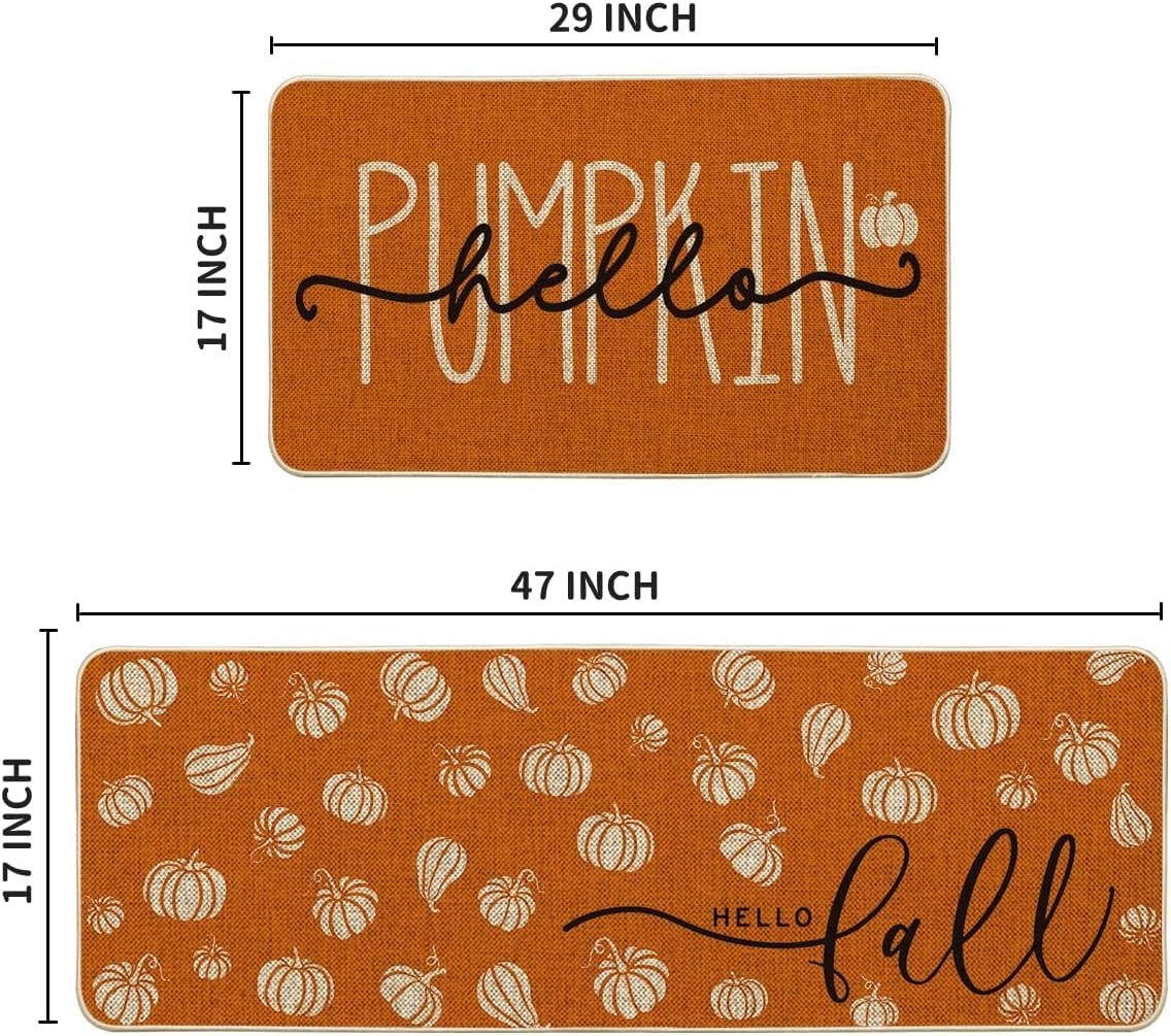Artoid Mode Orange Hello Pumpkin Fall Kitchen Mats Set of 2, Autumn Home Decor Low-Profile Kitchen Rugs for Floor - 17x29 and 17x47 Inch - Image 7