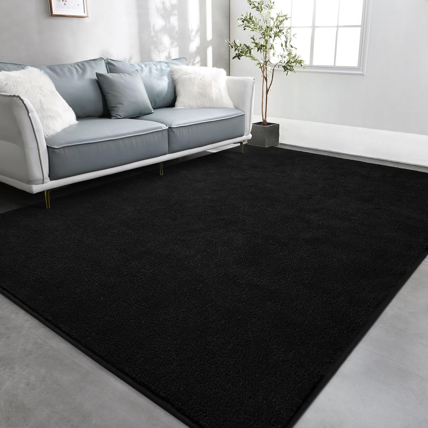 TWINNIS Large Area Rugs for Living Room Bedroom, 5x8 Feet, Super Soft Indoor Thickened Memory-Foam Carpets Easy-Cleaning, Modern Aesthetic Minimalist Comfy Rug for Kids Room Home Decor, Black - Image 2