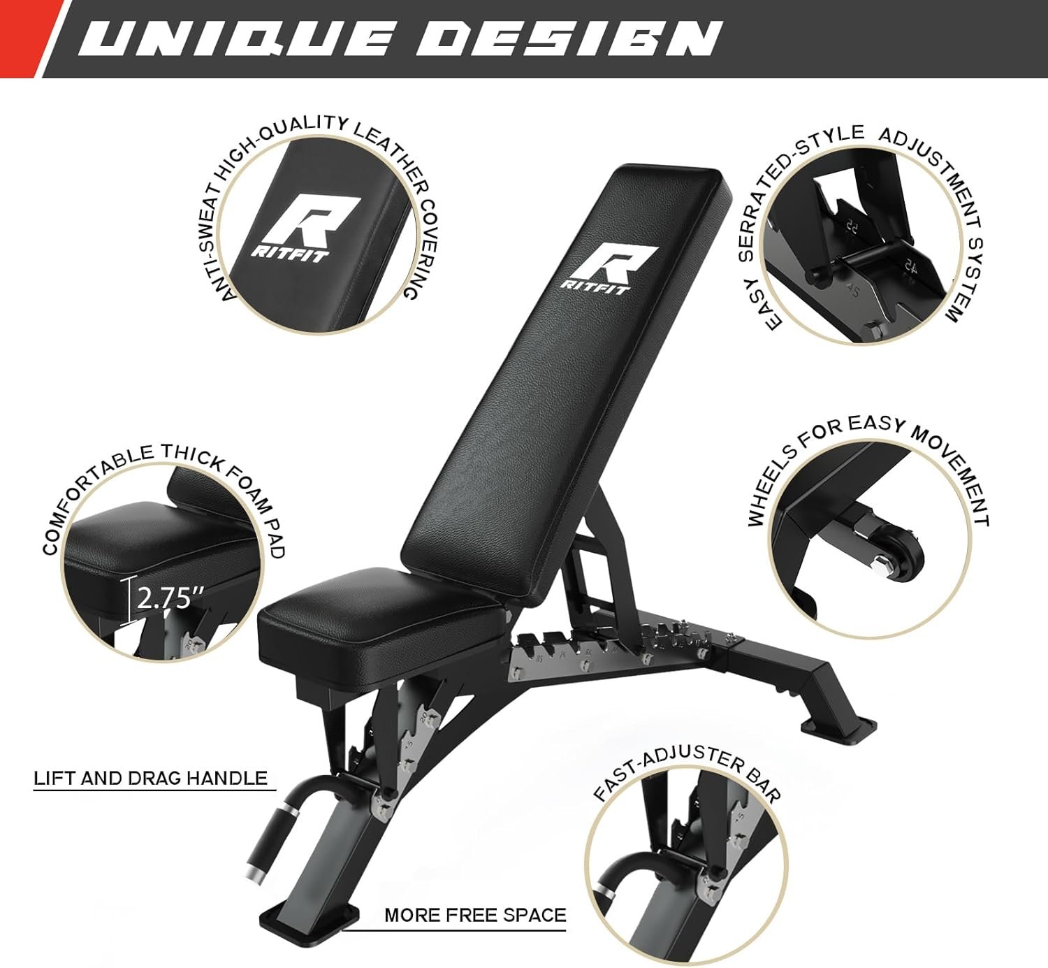 RitFit Multi-Function Squat Rack Power Cage PPC03 with Cable Crossover System, 1000LBS Capacity Power Rack and Packages with Optional Weight Bench, Olympic Barbell Weight Set, for Garage & Home Gym - Image 9