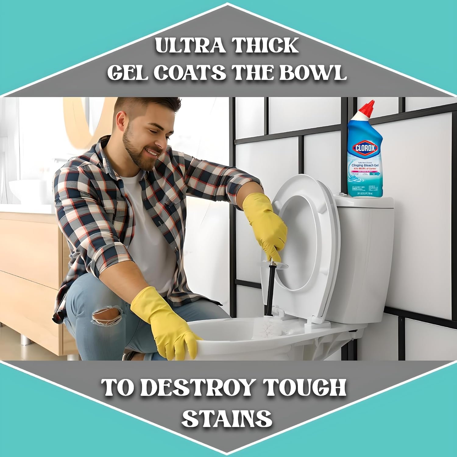 Microfiber Towel & Scrub Sponge Bundle with Clorox-Toilet Bowl Cleaner Clinging Gel with Bleach, Ocean Mist Scent, 24oz | 3 Pack - Image 5