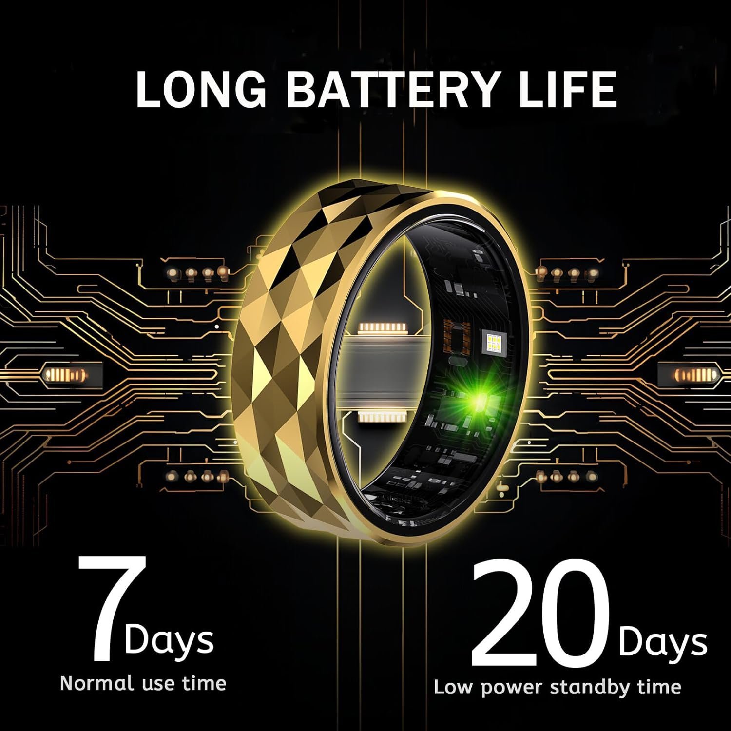 Smart Ring, Activity & Fitness Tracker Ring for Women/Men, No APP Subscription, Fitness Tracking Smart Ring with Calories/Heart Rate/Blood Oxygen/Sleep Monitoring, IP68 Waterproof-10#, Black - Image 3