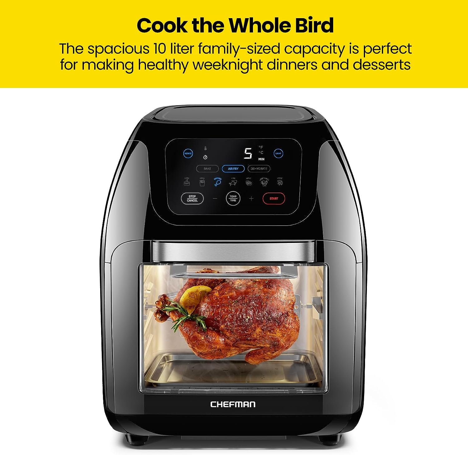 CHEFMAN Multifunctional Digital Air Fryer+ Rotisserie, Dehydrator, Convection Oven, 17 Touch Screen Presets Fry, Roast, Dehydrate, Bake, XL 10L Family Size, Auto Shutoff, Large Easy-View Window, Black - Image 9