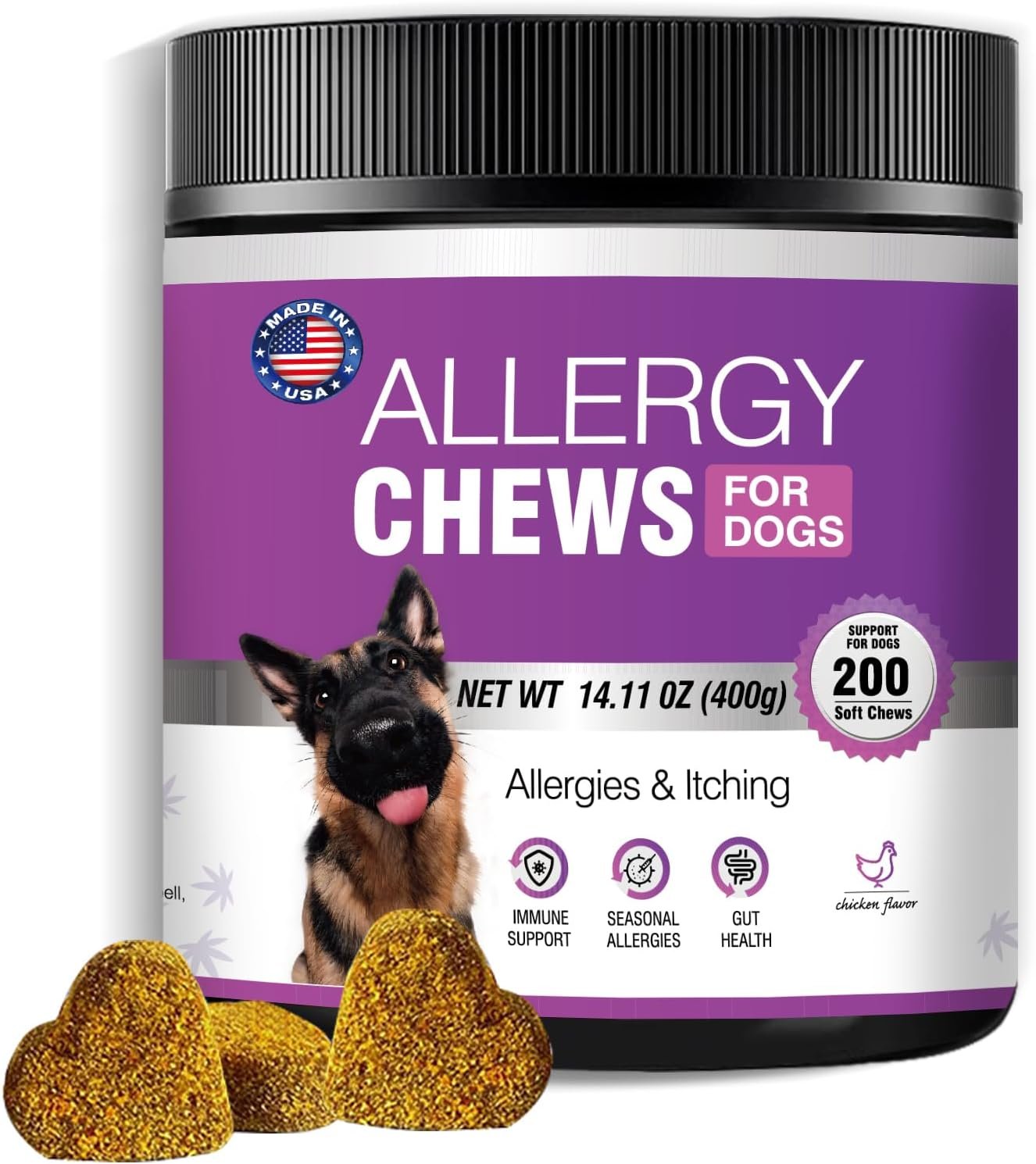 Dog Allergy Chews 200PCs - Dog Allergy and Itching Skin Relief Anti Itch Aller Immune Bites for Dogs Itching Itchy Paw Relief Itch Allergy Probiotics Support Chew Vitamins for Skin and Coat Allergies - Image 2