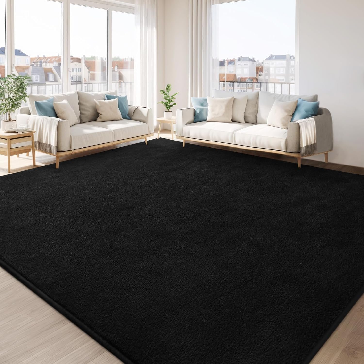 TWINNIS Large Area Rugs for Living Room Bedroom, 5x8 Feet, Super Soft Indoor Thickened Memory-Foam Carpets Easy-Cleaning, Modern Aesthetic Minimalist Comfy Rug for Kids Room Home Decor, Black - Image 4