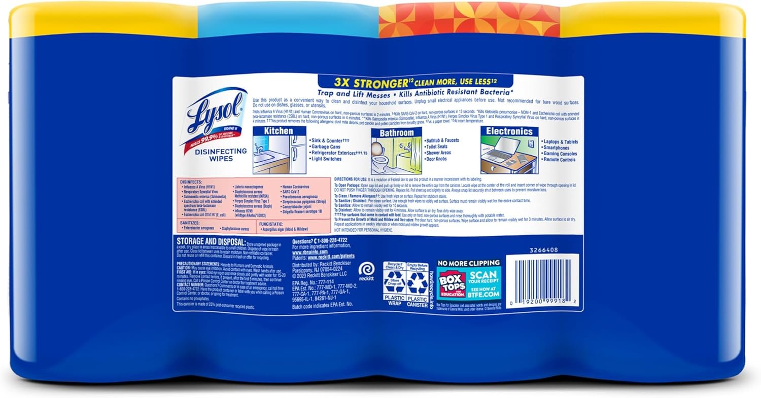 Lysol Disinfectant Wipes Bundle, Multi-Surface Antibacterial Cleaning Wipes, contains x2 Lemon & Lim Blossom, Crisp Linen, Mango & Hibiscus, Pack of 4 - Image 13