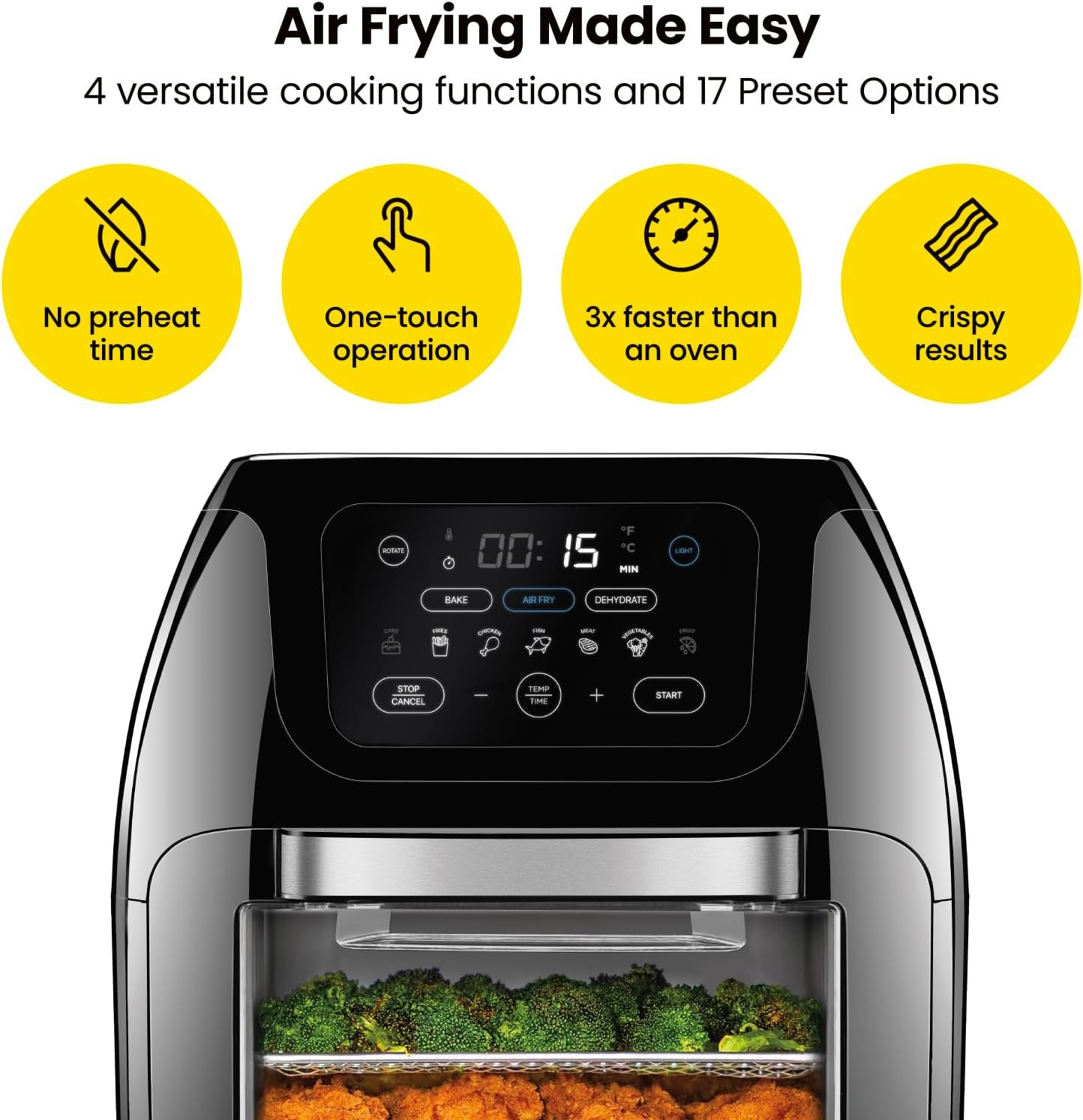 CHEFMAN Multifunctional Digital Air Fryer+ Rotisserie, Dehydrator, Convection Oven, 17 Touch Screen Presets Fry, Roast, Dehydrate, Bake, XL 10L Family Size, Auto Shutoff, Large Easy-View Window, Black - Image 3