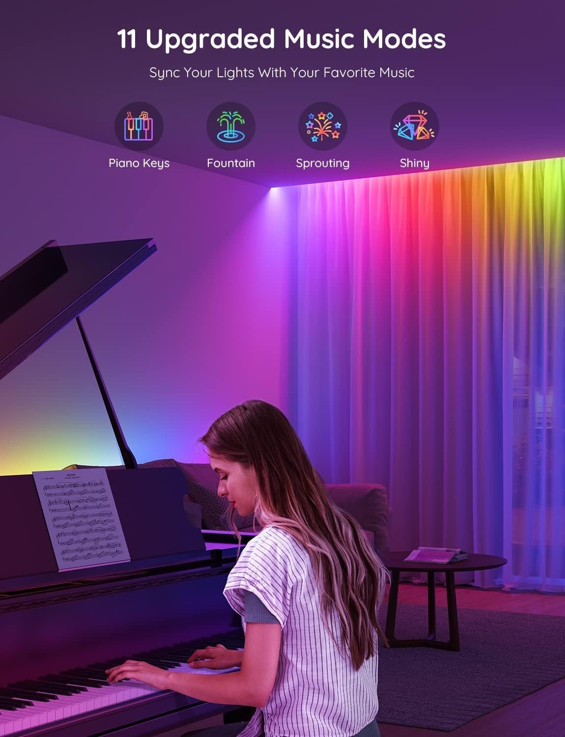 Govee RGBIC LED Strip Lights, 32.8ft Smart LED Lights for Bedroom, Bluetooth LED Lights APP Control, DIY Multiple Colors on One Line, Color Changing LED Strip Lighting Music Sync, Party Decor - Image 4