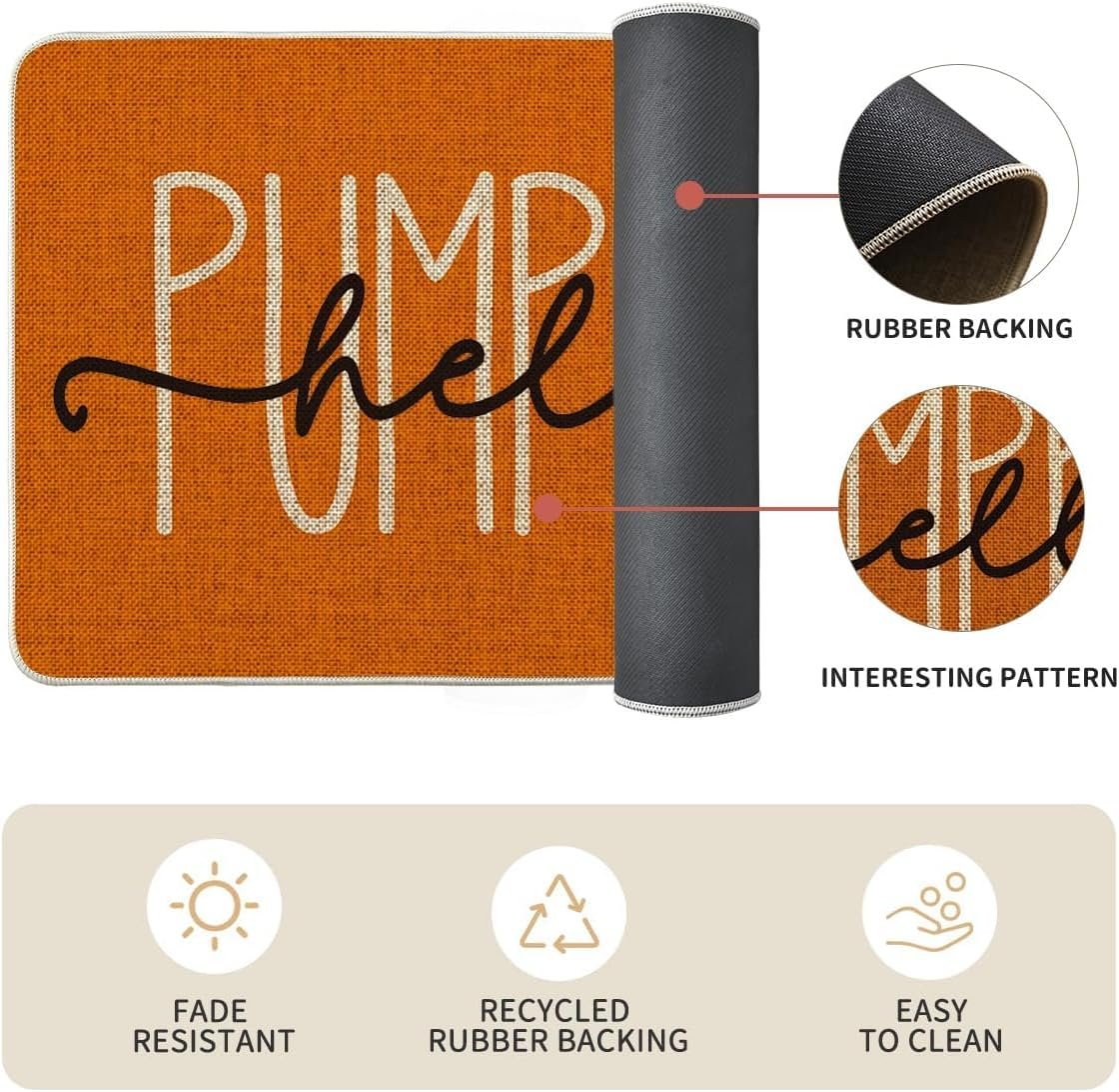 Artoid Mode Orange Hello Pumpkin Fall Kitchen Mats Set of 2, Autumn Home Decor Low-Profile Kitchen Rugs for Floor - 17x29 and 17x47 Inch - Image 6