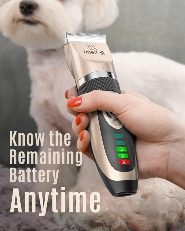 oneisall Dog Clippers Low Noise, 2-Speed Quiet Dog Grooming Kit Rechargeable Cordless Pet Hair Clipper Trimmer Shaver for Small and Large Dogs Cats Animals (Gold) - Image 6