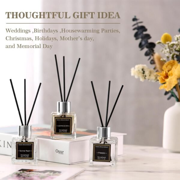 NEVAEHEART Reed Diffuser Set,Gardenia/Freesia/Jasmine & Mint Reed Diffuser Gifts for Women,1.7OZ x 3Packs Reed Diffuser with Sticks, Home Fragrance Reed Diffuser for Home Shelf Decor - Image 4