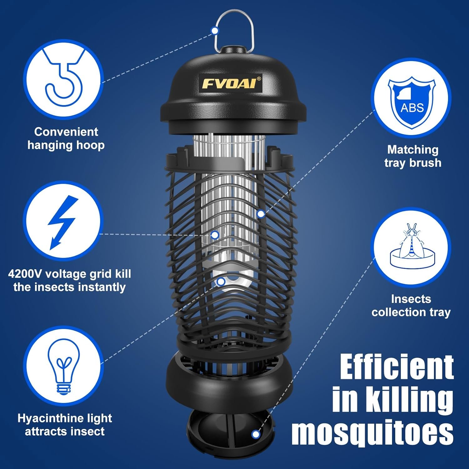 Bug Zapper Outdoor, Electronic Mosquito Zapper Fly Zapper for Outdoor and Indoor (Black) - Image 4
