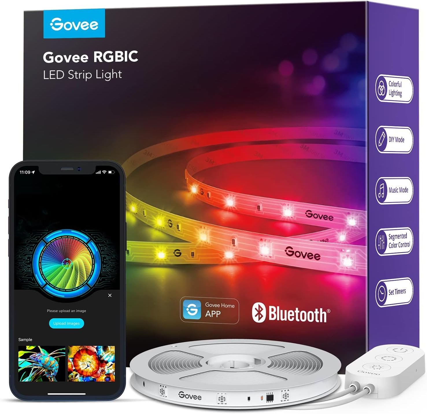 Govee RGBIC LED Strip Lights, 32.8ft Smart LED Lights for Bedroom, Bluetooth LED Lights APP Control, DIY Multiple Colors on One Line, Color Changing LED Strip Lighting Music Sync, Party Decor - Image 2
