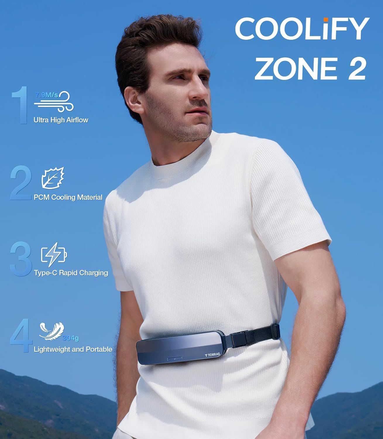 TORRAS 2024 COOLiFY ZONE Wearable Waist Fan with Max 15H Working Time, Strong Wind Power for Full Body Cooling fan, Rechargeable Belt Fan, Durable and Suitable for Outdoor Work and Sports - Image 3