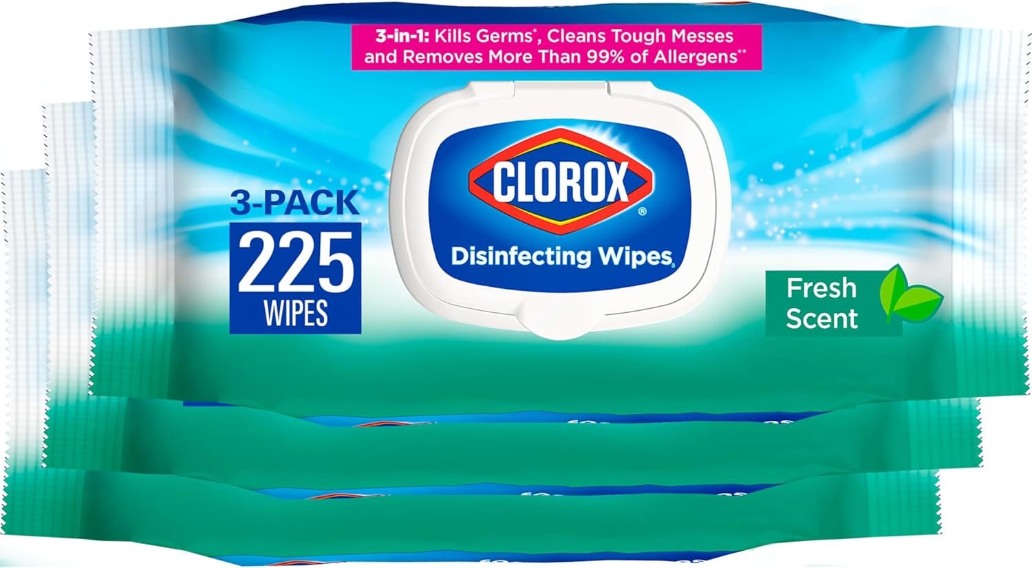Clorox Disinfecting Wipes, Bleach Free Cleaning Wipes, Household Essentials, Fresh Scent, Moisture Seal Lid, 75 Wipes, Pack of 3 (New Packaging) - Image 2