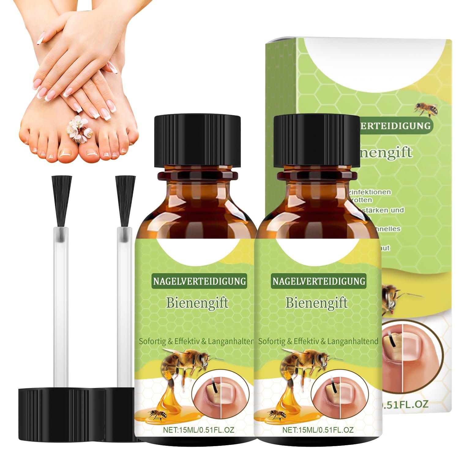 Nail Defense Bee Venom Treatment Serum, Nail Growth and Repair Serum, Foot Care Soothing Serum for Athletes Foot, Thick Toe Care, Nail Strengthener Cuticle Serum(15ml/2pcs) - Image 2
