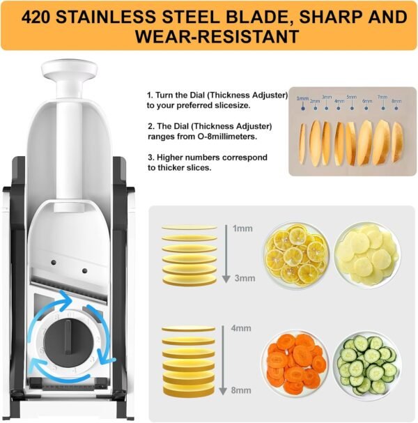 Mandoline Slicer/Veggie chopper for Kitchen &Safe Vegetable Chopper & Adjustable mandoline slicer.Easy to clean/storage/No need to replace the blade/safe and does not hurt your hands - Image 5
