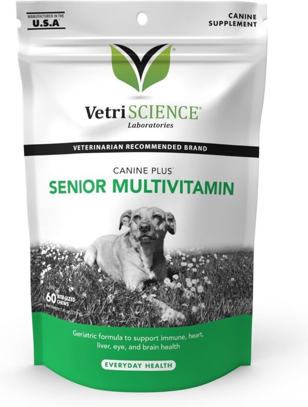 VETRISCIENCE Canine Plus MultiVitamin for Senior Dogs - Vet Recommended Vitamin Supplement - Supports Mood, Skin, Coat, Liver Function, 60 Chews (Packaging May Vary) - Image 6