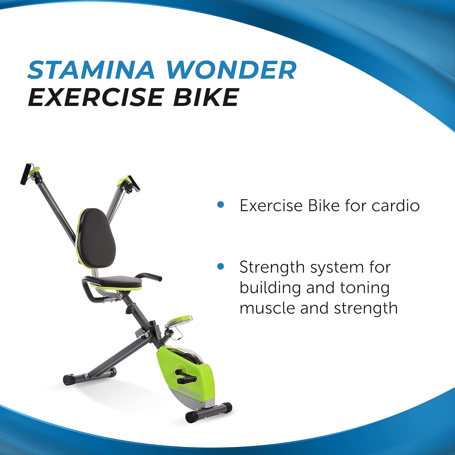 Stamina Wonder Exercise Bike | Build Upper and Lower Body Strength on One Machine | Includes Two Online Workout Videos, Chartreuse and Gray - Image 3