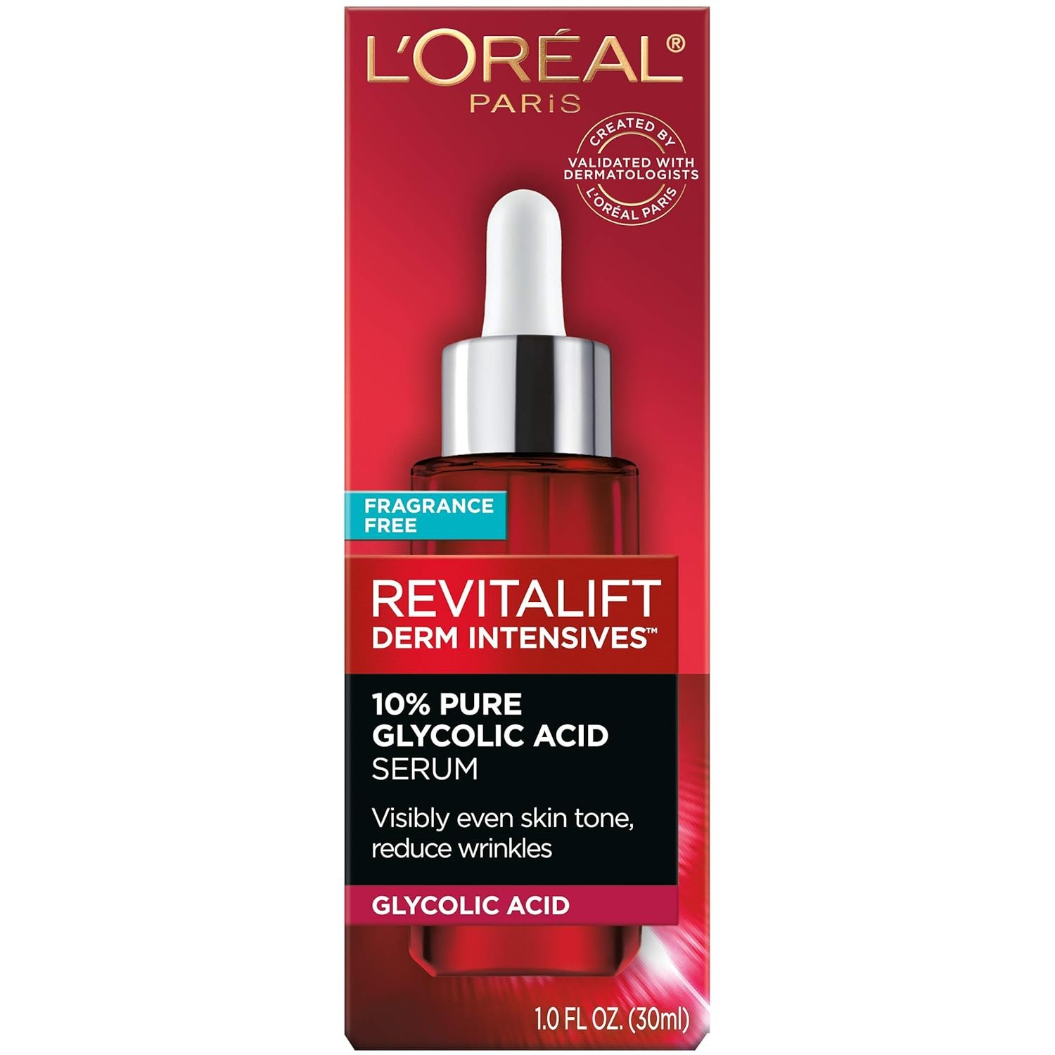L'Oreal Paris Revitalift 10% Pure Glycolic Acid Face Serum, Visibly Evens Tone & Reduce Wrinkles, Fragrance Free 1.0 fl oz (30ml) - Image 3