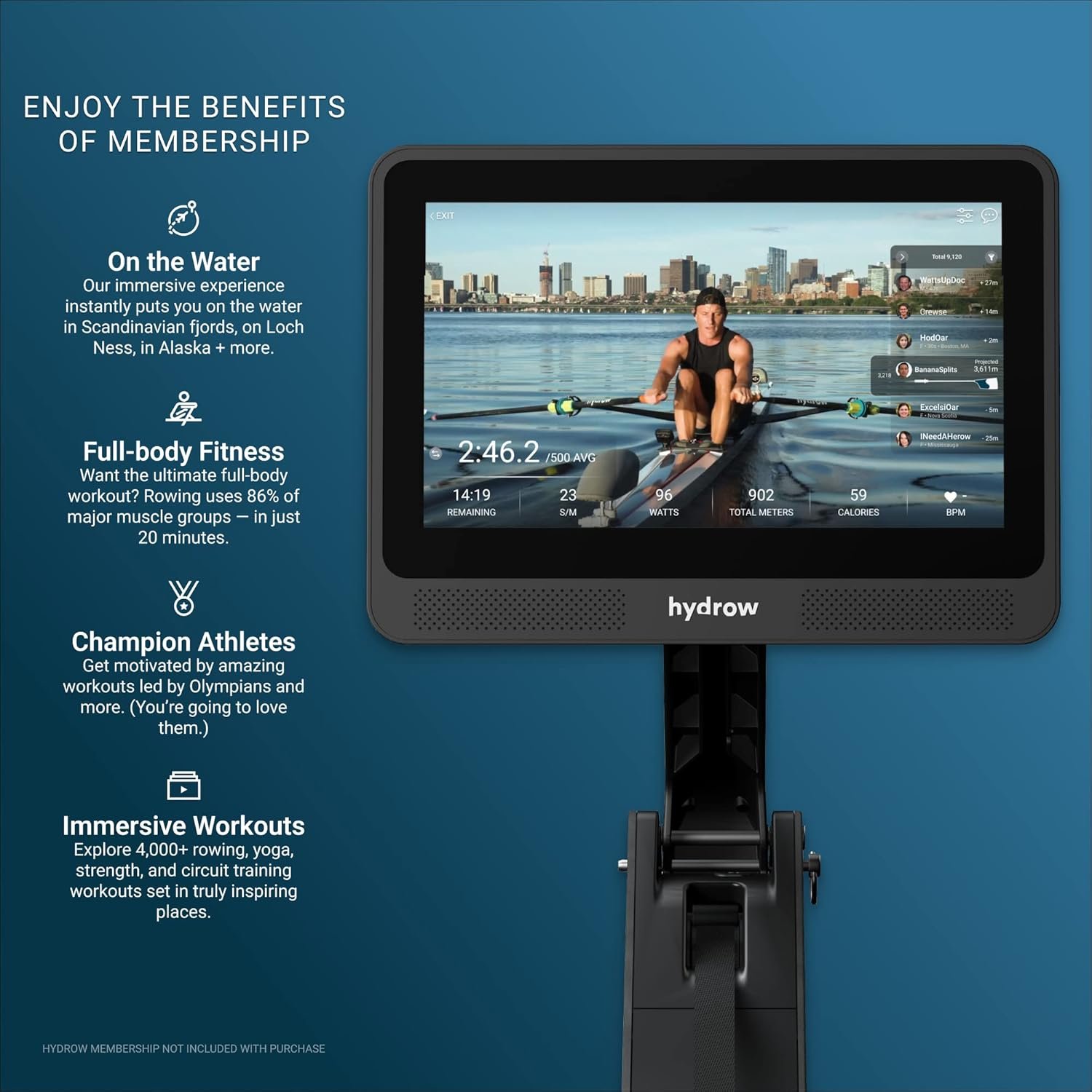 Hydrow Wave Rowing Machine with 16" HD Touchscreen & Speakers - Foldable | Live Home Workouts, Subscription Required - Image 5