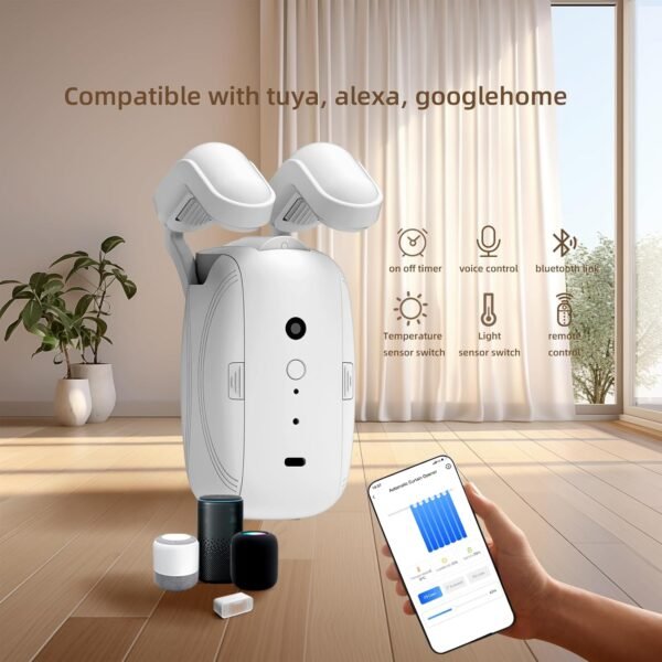 Automatic Curtain Opener and Closer - Smart Curtain Opener Electronic for Roman/U/T Rails, Bluetooth Curtain Opener with App/Timer, compatible with Alexa and Google Home, Electric Curtains with Remote - Image 6