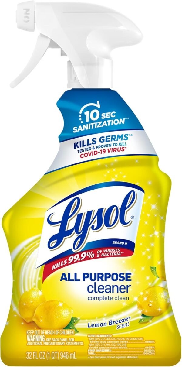 Lysol All-Purpose Cleaner, Sanitizing and Disinfecting Spray, To Clean and Deodorize, Lemon Breeze Scent, 32oz - Image 2