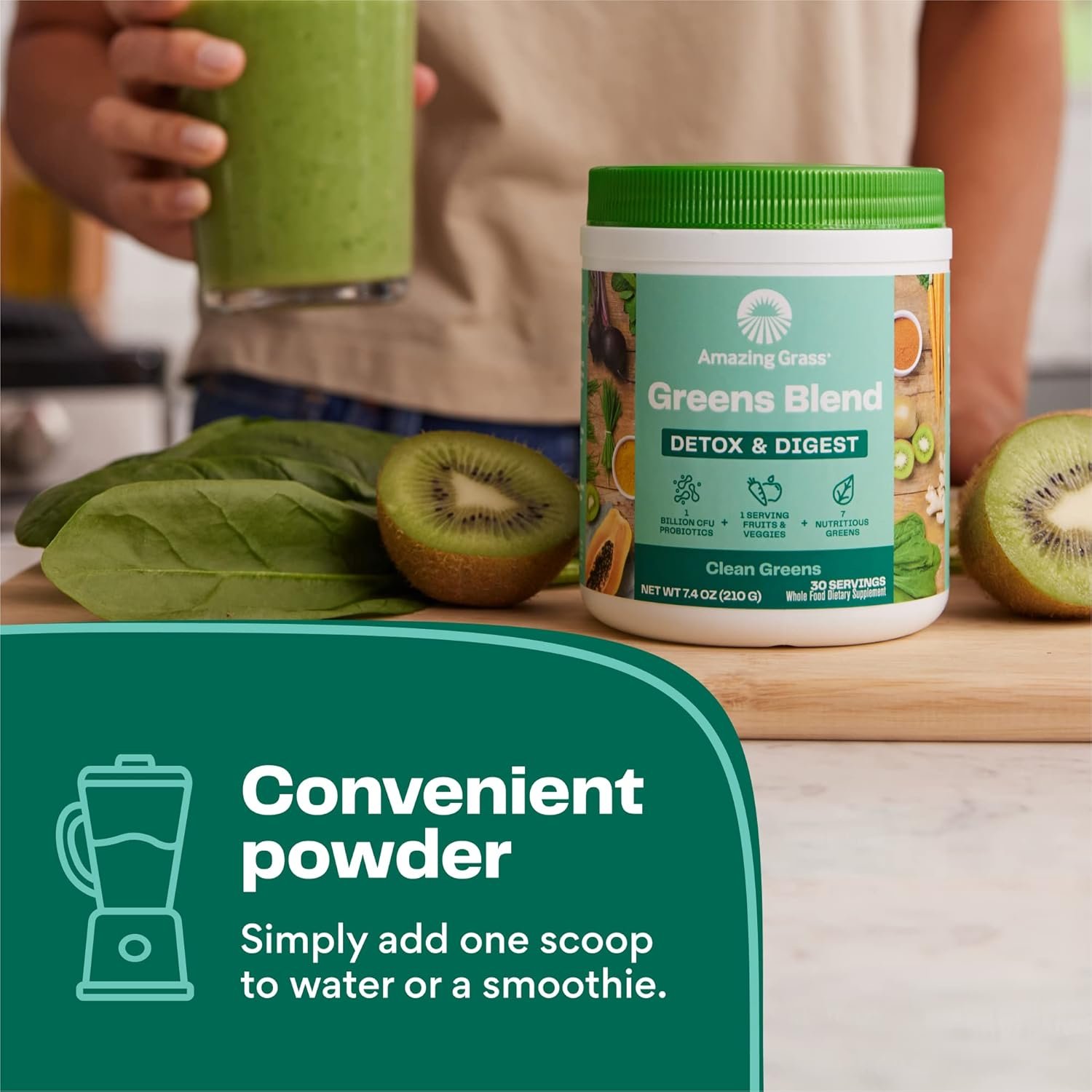 Amazing Grass Greens Superfood Detox & Digest: Greens Powder with Digestive Enzymes & Probiotics, Clean Green, 30 Servings (Packaging May Vary) - Image 6