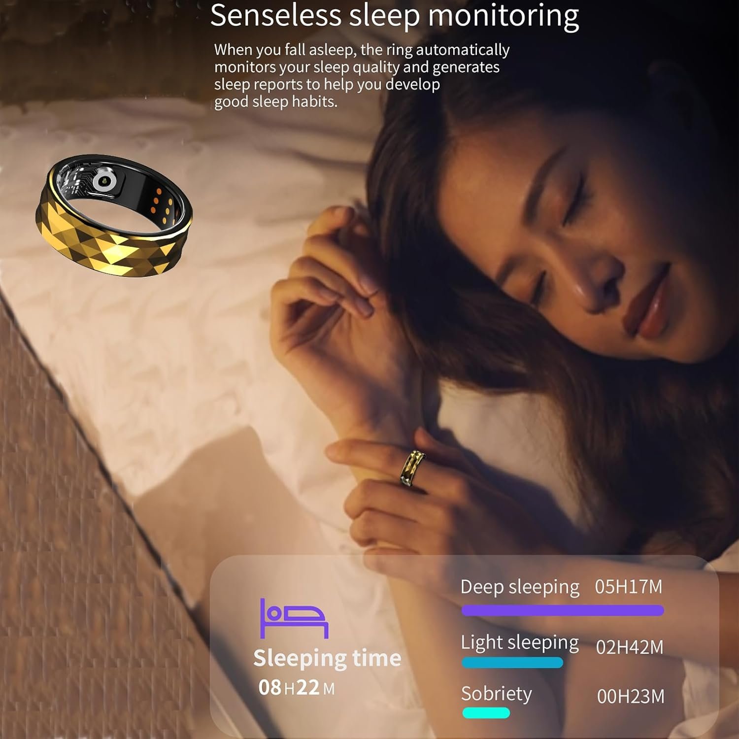 Smart Ring, Activity & Fitness Tracker Ring for Women/Men, No APP Subscription, Fitness Tracking Smart Ring with Calories/Heart Rate/Blood Oxygen/Sleep Monitoring, IP68 Waterproof-10#, Black - Image 7