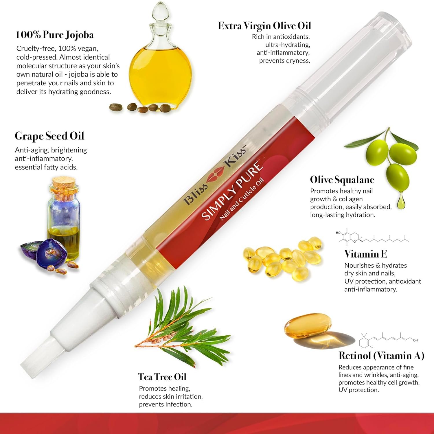 Bliss Kiss | 1 Fragrance Free | Nail Oil Cuticle Pen w/Vitamin E & Jojoba⏤Nail Strengthener Nail Growth Serum for Brittle Peeling Breaking Thin Nails - Image 8