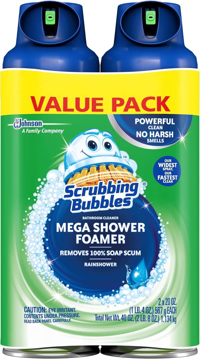 Scrubbing Bubbles Mega Shower Foamer Aerosol, Tough Foaming Bathroom, Tile, Bathtub and Disinfectant Shower Cleaner (1 Aerosol Spray), Rainshower Scent, 20 oz (Pack of 2) - Image 2