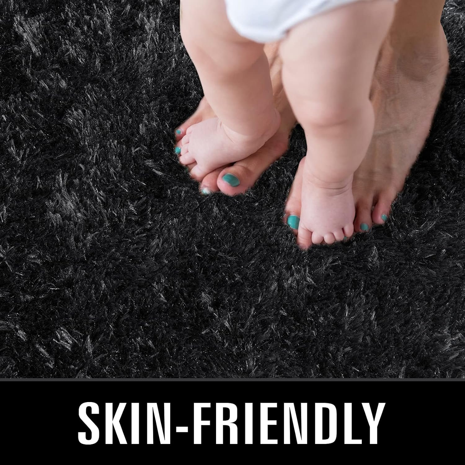 TWINNIS Super Soft Shaggy Rugs Fluffy Carpets, 4x5.9 Feet, Indoor Modern Plush Area Rugs for Living Room Bedroom Kids Room Nursery Home Decor, Upgrade Anti-skid Rectangular Fuzzy Rug, Black - Image 4