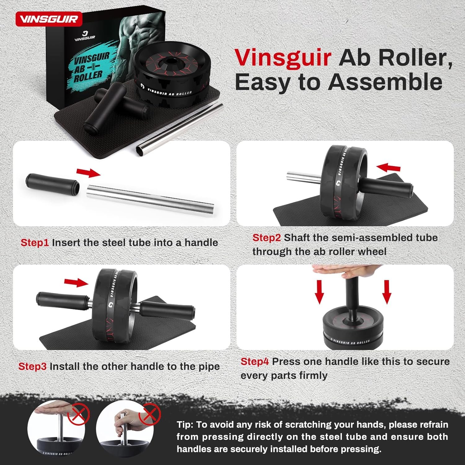 Vinsguir Ab Roller Wheel, Abs Workout Equipment for Abdominal & Core Strength Training, Exercise Wheels for Home Gym, Fitness Equipment for Core Workout with Knee Pad Accessories - Image 7