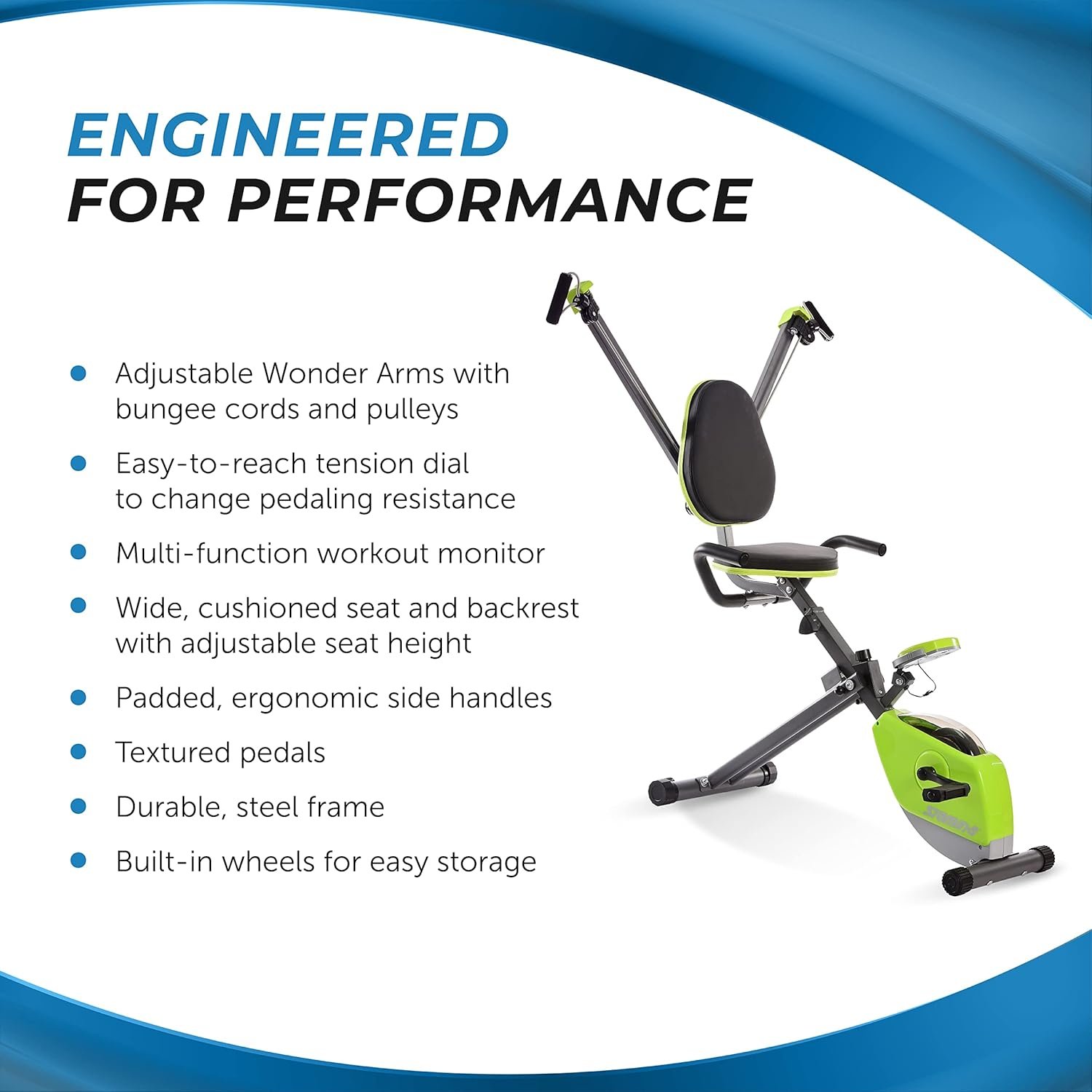 Stamina Wonder Exercise Bike | Build Upper and Lower Body Strength on One Machine | Includes Two Online Workout Videos, Chartreuse and Gray - Image 6