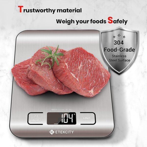 Etekcity Food Kitchen Scale, Digital Grams and Ounces for Weight Loss, Baking, Cooking, Keto and Meal Prep, LCD Display, Medium, 304 Stainless Steel - Image 8