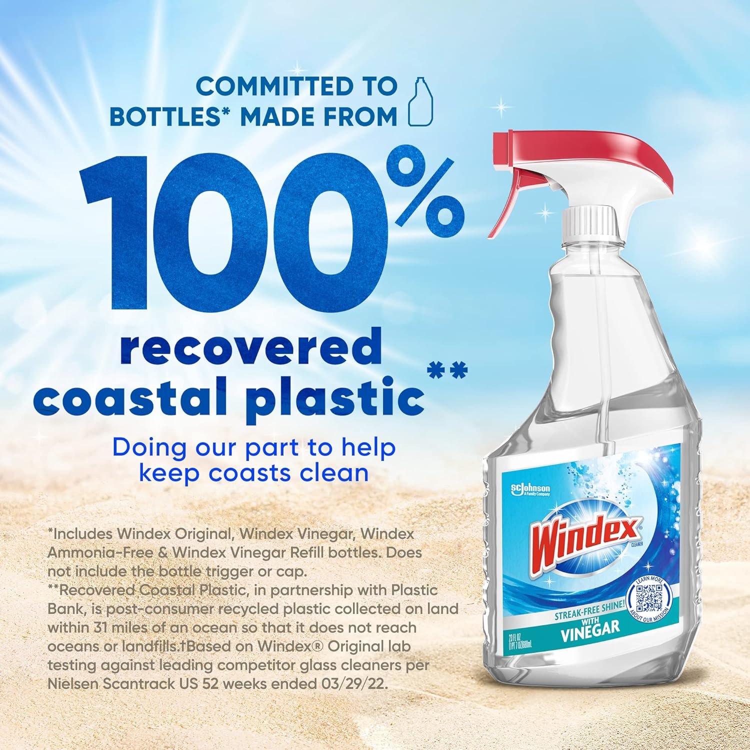 Windex with Vinegar Glass Cleaner Spray Bottle, Bottle Made from 100% Recovered Coastal Plastic, 23 fl oz - Image 4