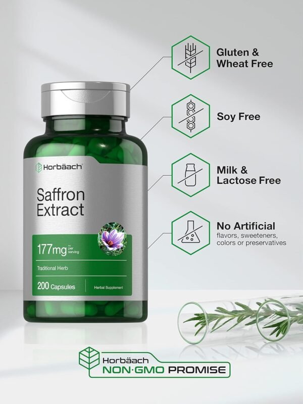 Horbäach Saffron Extract Capsules 177 mg 200 Count | Non-GMO, Gluten Free Supplement - Image 5