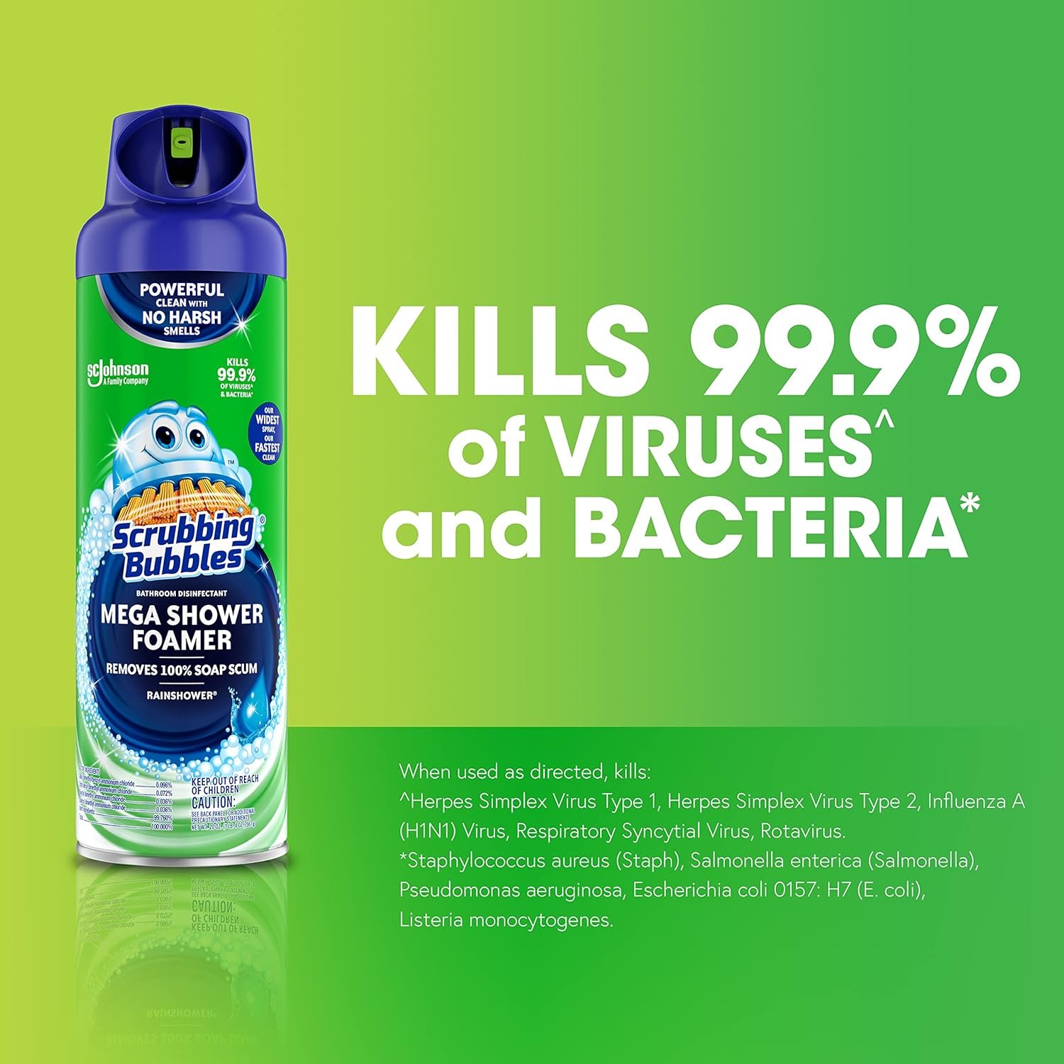 Scrubbing Bubbles Mega Shower Foamer Aerosol, Tough Foaming Bathroom, Tile, Bathtub and Disinfectant Shower Cleaner (1 Aerosol Spray), Rainshower Scent, 20 oz (Pack of 2) - Image 4