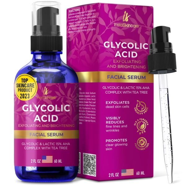 Glycolic Acid Serum for Face 15% Strength - Extra Large Size (2Oz) - Advanced Formula for Enhancing Skin Radiance, Texture Improvement, Addressing Uneven Tone & Fine Lines by InstaSkincare - Image 2
