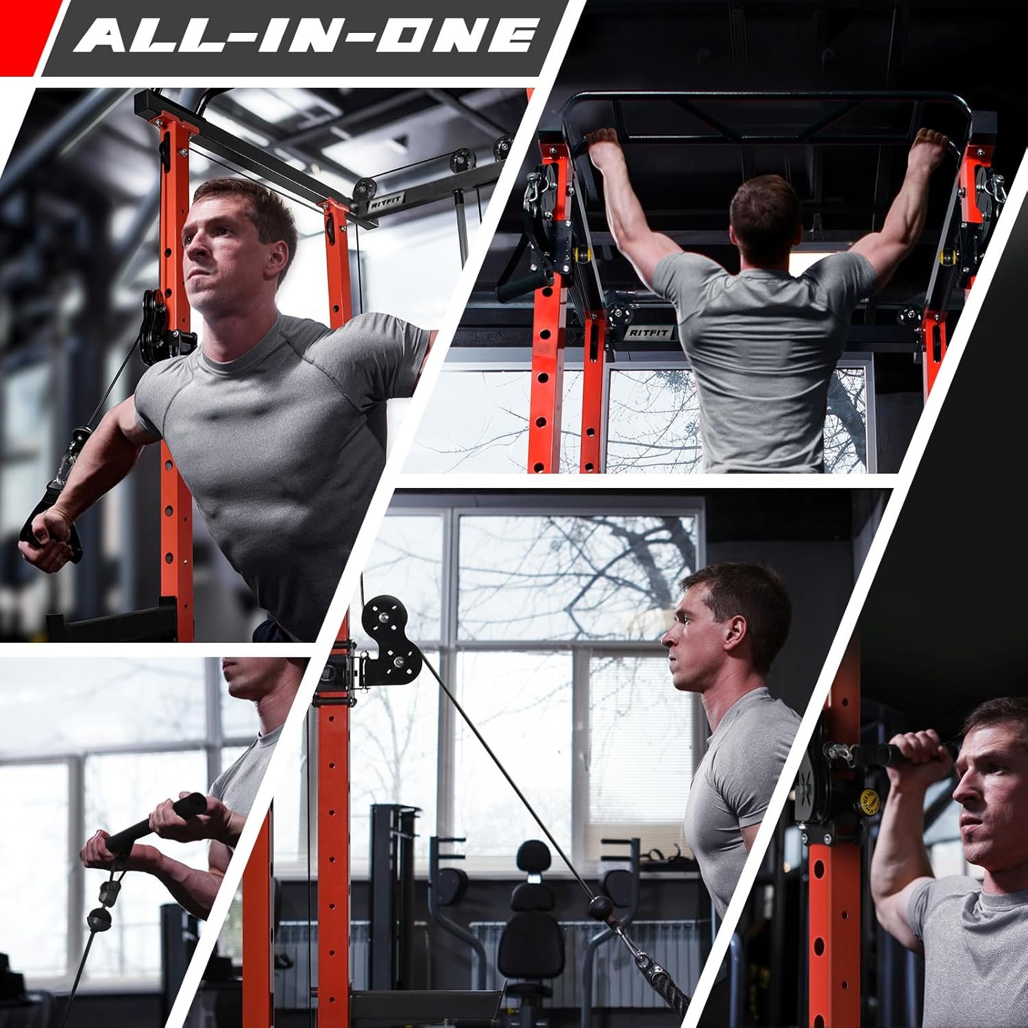 RitFit Multi-Function Squat Rack Power Cage PPC03 with Cable Crossover System, 1000LBS Capacity Power Rack and Packages with Optional Weight Bench, Olympic Barbell Weight Set, for Garage & Home Gym - Image 5