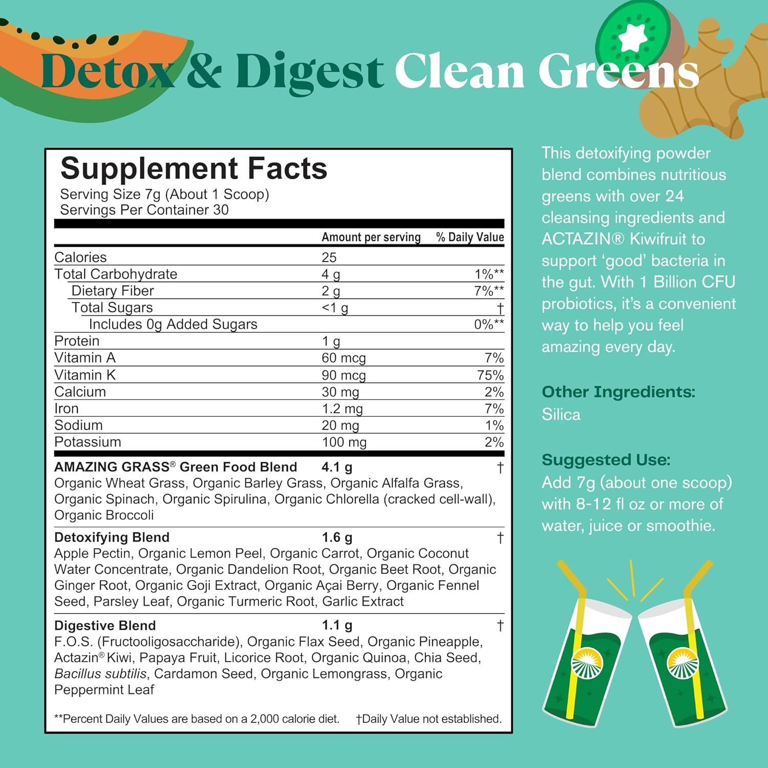 Amazing Grass Greens Superfood Detox & Digest: Greens Powder with Digestive Enzymes & Probiotics, Clean Green, 30 Servings (Packaging May Vary) - Image 5
