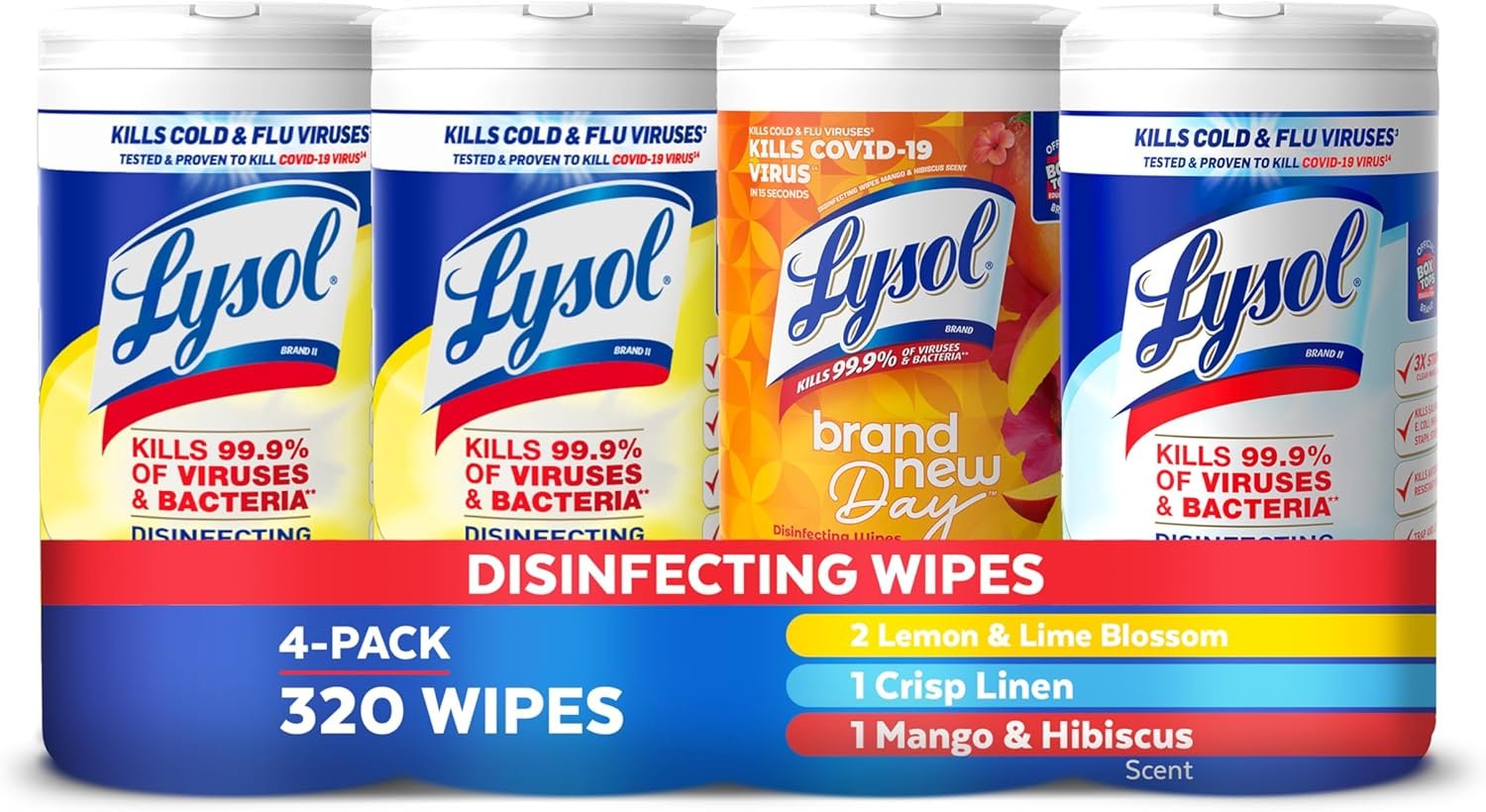 Lysol Disinfectant Wipes Bundle, Multi-Surface Antibacterial Cleaning Wipes, contains x2 Lemon & Lim Blossom, Crisp Linen, Mango & Hibiscus, Pack of 4 - Image 2